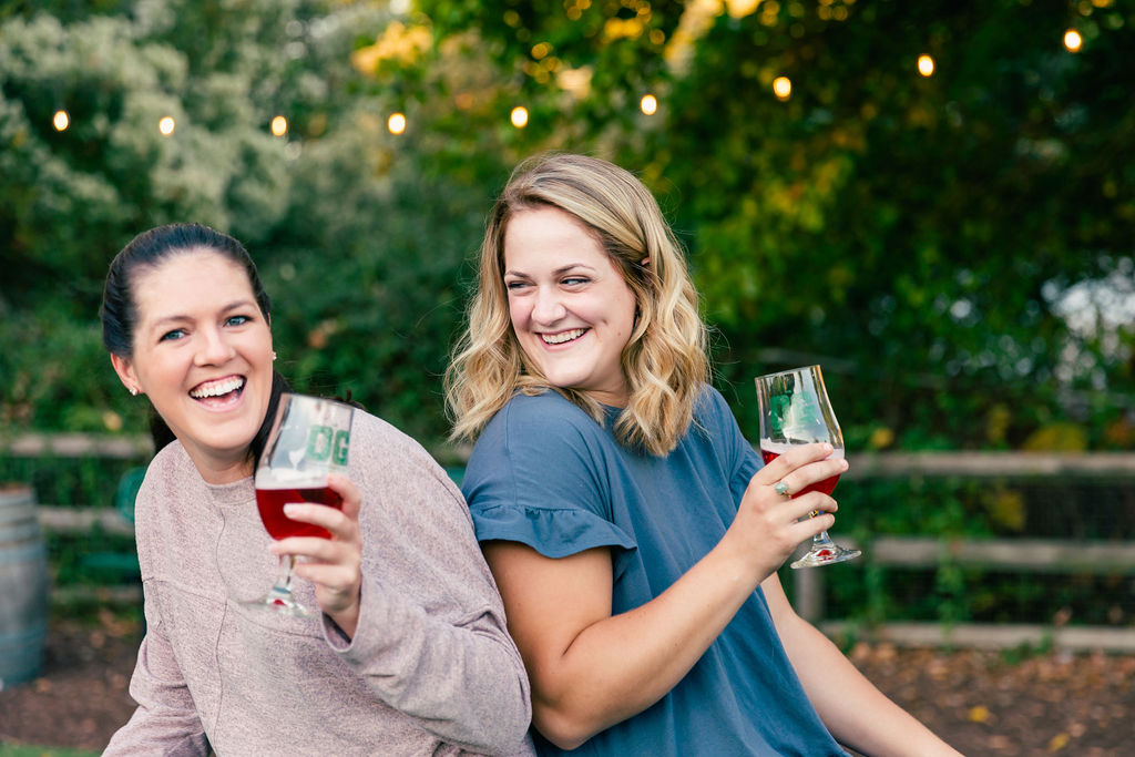 happy guests enjoying their beers on the patio