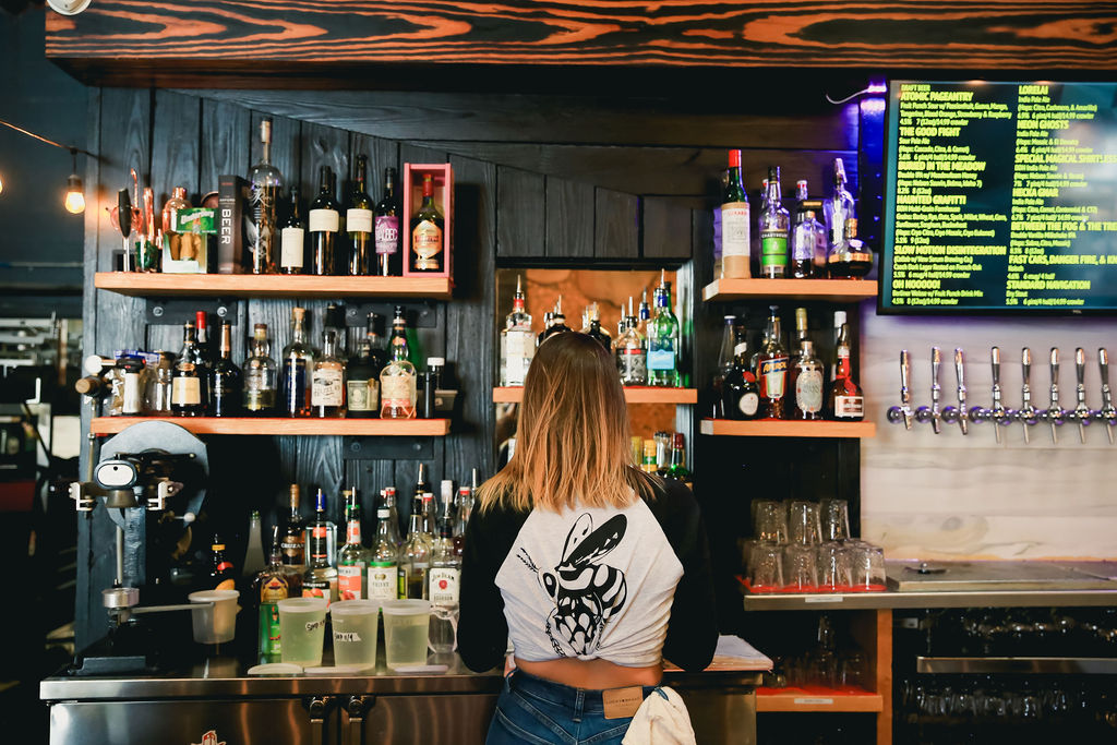 A bartender making drinks