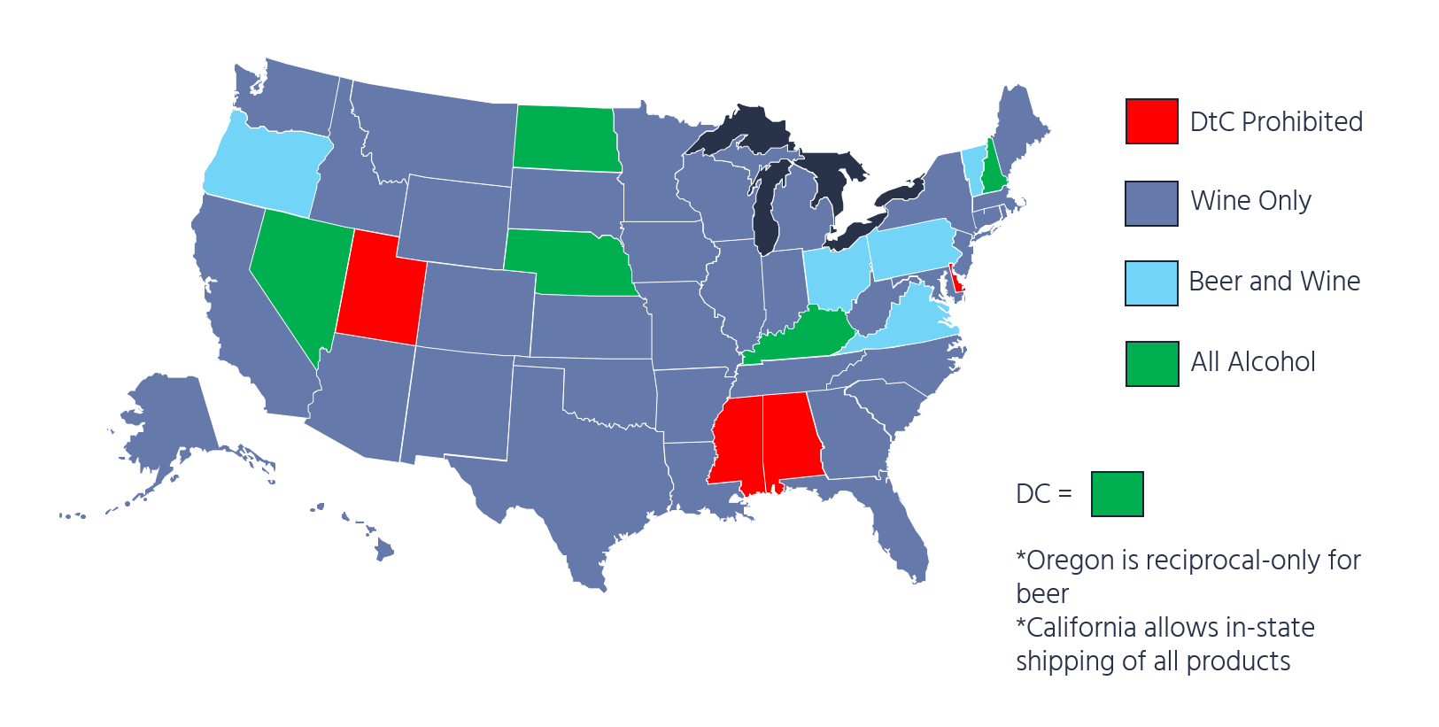 2020 Sovos map of which states ship alcohol
