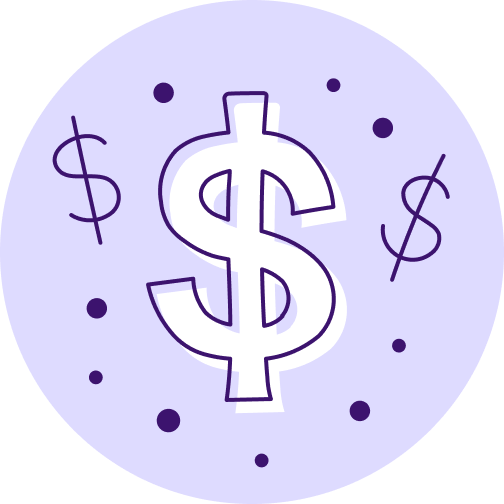 Large dollar sign surrounded by two small dollar signs and polka dots.